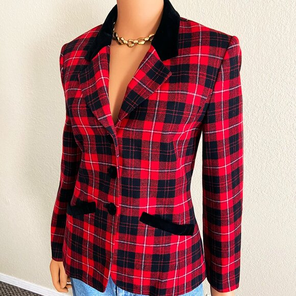 Vintage Wool Pendleton Checkered Red Black Blazer Jacket - Picture 5 of 6